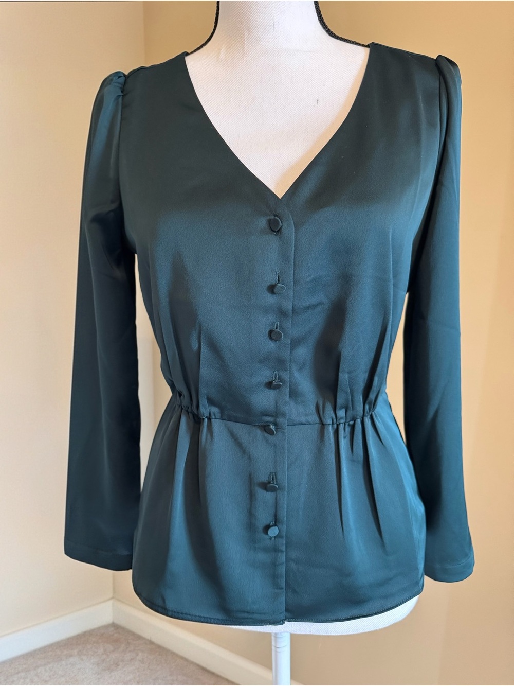 J. Crew Teal V-Neck Button Front Blouse
